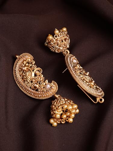 Image of Shining Diva Fashion Stylish Traditional Fancy Pearl Gold Plated Jhumki Earrings For Women and Girls (16949er)