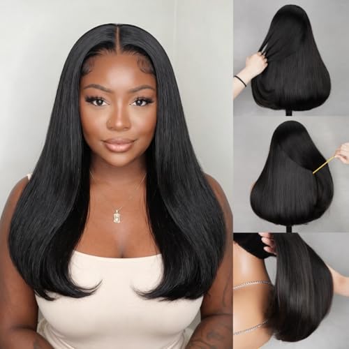 Pelucas Mujer Pelo Natural Salon Quality Real 5x6 Pre Cut Lace Frontal para Mujeres Negras 220% Densidad Sedoso Liso Mejorado Pre Plucked Nudos Blanqueados Cabello Humano 16 Pulgadas