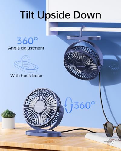 SWEETFULL USB Desk Fan Small Quiet - 3 Speeds Mini Personal Portable Fan 360&deg; Rotation Adjustable, 5.5 Inch Office Table Cooling Gadgets on Desktop (Blue)