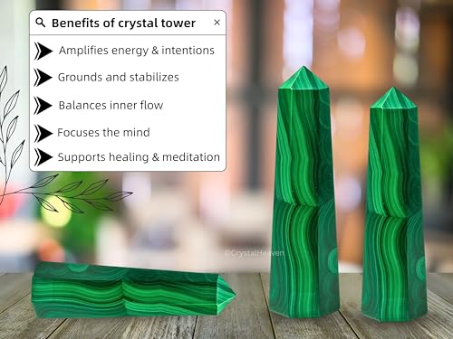 Image of Crystal Heaven Certified Malachite Crystal Tower Obelisk Point For Chakra, Healing And Balancing - Aaa Grade Original Certified Gemstone Agate For Reiki Meditation Yoga Spiritual (3-4 Inches)