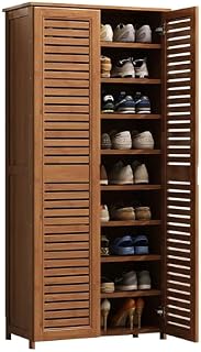 Bamboo Shoe Rack with Open Shelves - Fashion Entryway Storage Hallway Organizer（Brown,2 Door 9 Tier (Without Drawer)）