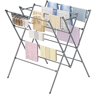 Drying Rack Clothing,12 Drying Poles with Sock Clips Clothes Drying Rack | Foldable Portable Laundry Drying Rack for Air Drying Clothing,Towels,Delicate Eac,Indoor Outdoor Use.Silver