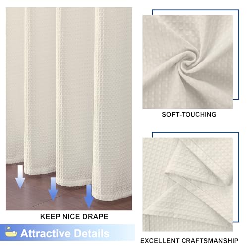 OVZME Long Fabric Shower Curtain Set, Waffle Textured Shower Curtain for Bathroom - Weight 230GSM Heavy Duty Hotel Spa Luxury Bath Curtain Set with 12 Plastic Hooks, 72x78, Cream by OVZME - Used condition - Image 8