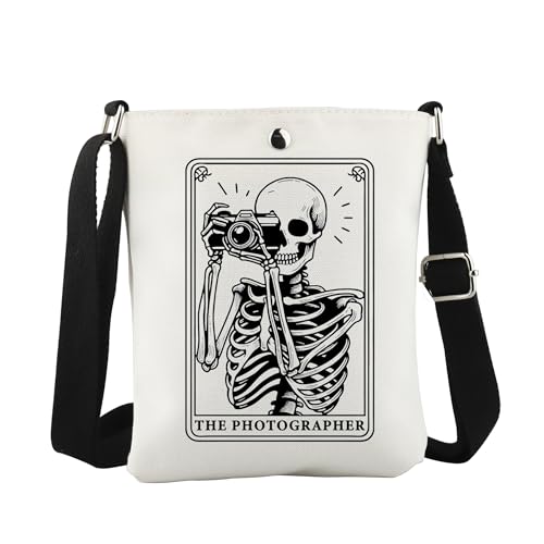 WCGXKO The Photographer Tarot Card Crossbody Bag Photographer Skull Tarot Gift Witchy Tarot Card Gift Skeleton Camera Gift