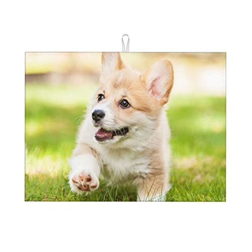 Corgi Puppy - Tapete de secado de cocina de microfibra, tapete escurridor plegable para cocina, mostradores