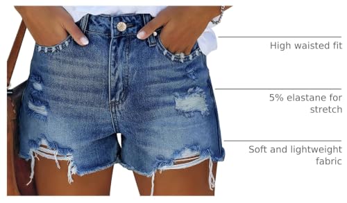 Image of onlypuff Womens Jean Short Cut Off Denim Shorts High Waist Ripped Distressed Stretchy