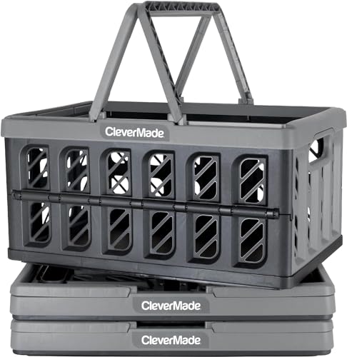 CleverMade Collapsible Shopping Basket - 3PK, 24L (6 gal) Stone