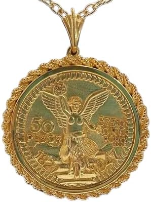 Generic AARK & CO Sterling Silver 50 Pesos Moneda Mexican Centenario Pendant, 14K Yellow Gold Finish, Unisex