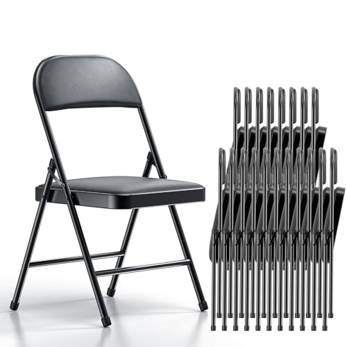 Nazhura Folding Chairs with Padded Vinyl Cushion Chairs with Comfortable Cushion and Durable Steel Frame for Home and Office, for Indoor and Outdoor Events (Black, Vinyl, 20 Pack)