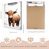 Qiukoo Highland Cow Bathroom Wall Art Set of 3 – Framed Canvas Pictures with Hooks, Funny Animal Artwork for Bathroom Decor, Wall Art for Bedroom or Toilet, 12x16 Inch Each - Image 2