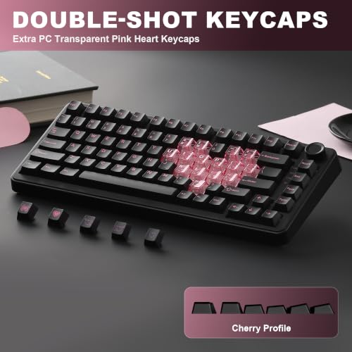 Image of YUNZII B75 PRO 75% Wireless Mechanical Keyboard (Black Heart, CocoaV2) | Hot Swap Keyboard with Knob, Gasket Mount, Creamy Pre-lubed Switch for Smooth Typing, BT /USB-C /2.4G, for Gaming