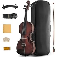 Acoustic Violin 4/4 Full Size, Solid Wood Fiddle for Beginners Adults, Ebony Fitted Satin Antique Finish Violin Starter Kit with Hard Case