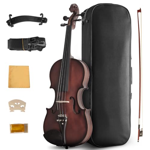 Ceciliec Acoustic Violin 4/4 Full Size, Solid Wood Fiddle for Beginners Adults, Ebony Fitted Satin...