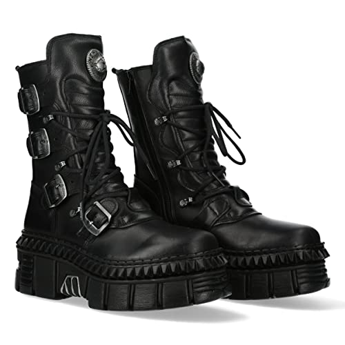 Bottes à plateforme avec fermeture éclair New Rock M.WALL373-S6 en noir métallique