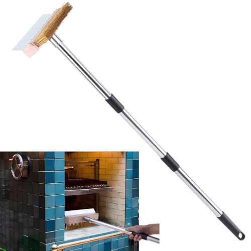 Cepillo para horno de pizza con rascador – Mango largo cepillo de limpieza de horno con rascador | Necesidad para el hogar y la cocina, para cocinar al aire libre, barbacoa, freír, hornear y para