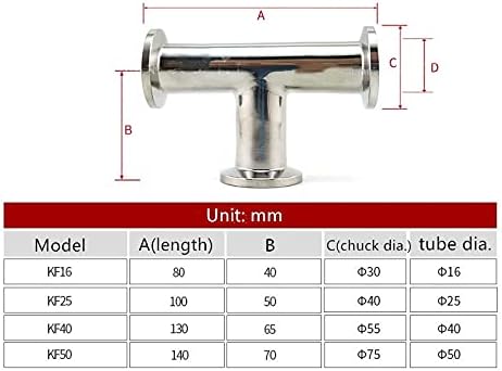 KF25 (NW25) Equal Tee 3-way T type Flange Adapter Vacuum Fitting Pipe Tube Vacuum Flanged Tri Clamp Tube Tee Stainless Steel 304 - (Color: Silver, Size: KF25)