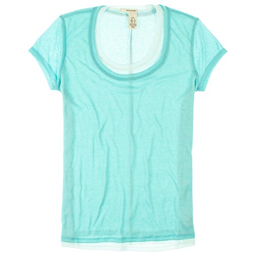 DKNY Jeans Womens Layered Cap Sleeve U-Neck Tee
