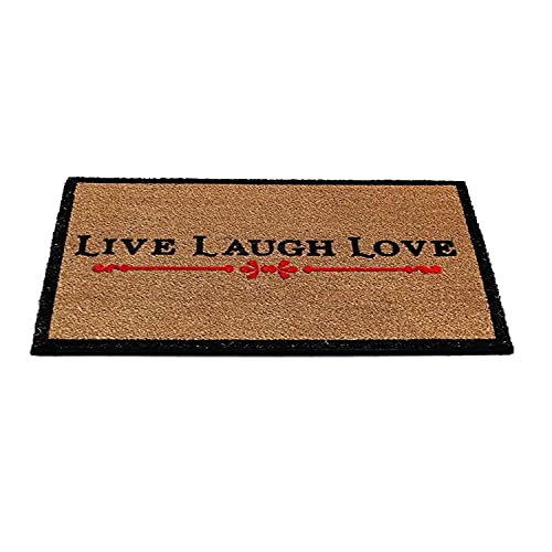 Image of Onlymat Live Laugh Love Printed Anti-Slip Doormat (Black and Brown) Rectangular Shaped Entryway Rug Natural Coir Material with PVC Backing for Outdoor Entrance Home Multipurpose Mats Floor Door Hall Drawing Room Living Room (90cm x 60cm)