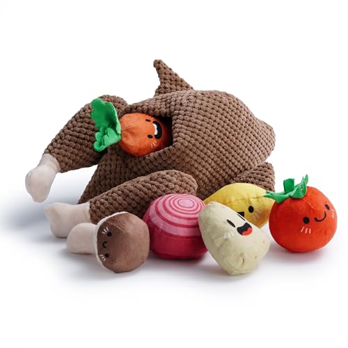 Nocciola 7 in 1 Stuffed Turkey Squeaky Fall Dog Toys, Soft Intera...