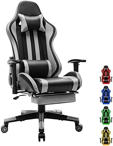 Soontrans Racer Type Gaming Chair with Footrest,Gamer Chair, Sport Chair,Swivel Desk Chair with Backrest Seat Top Adjustable Headrest and Lumbar Pillow(Black/Grey)