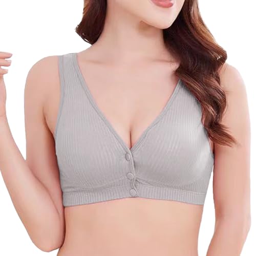 Dress Cici Light Grey Front Snap Nursing Bra for Large Breast, Cotton Breastfeeding Bra Asia Plus Size