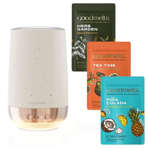 Image of Aura Wax Melting Starter Kit - Ceramic Aroma Diffuser with 1 Warmer & 3 Scented Soy Melts | 180+ Hours Scent Time - Smoke-Free, Natural Fragrance for Home (Speckled White, Nostalgia)