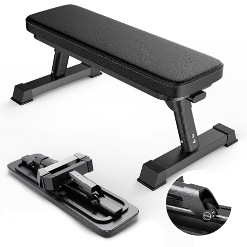 Finer Form Gym Quality Foldable Flat Bench for Multi-Purpose Weight Training and Ab Exercises – Free PDF Workout Chart Included