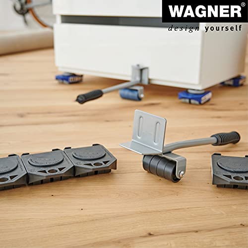 WAGNER Transportroller Transporthilfen Set 5 Teile 800 kg Tragkraft I Möbelheber I Lifter + 4 Roller I zum leichten Anheben und Verschieben von Möbel bei Transport & Umzug I Rollwagen kippsicher