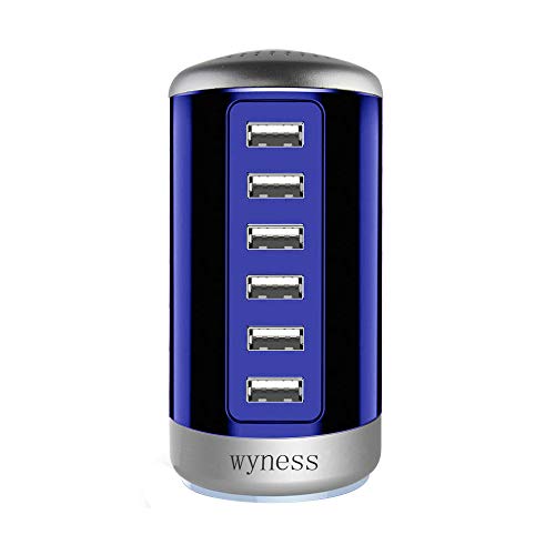 6 Ports Desktop Charging Station USB Hub Wall Charger with QC 2.1,Compatible for Smart Phones, Tablets, and Other Electronics (Blue)
