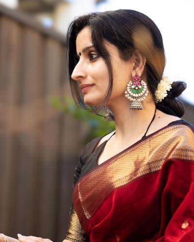 Image of Women's Banarasi Style Pure Kanjivaram Silk Jacquard Kanchipuram Pattu Saree With Un-Stiched Blouse (Red)