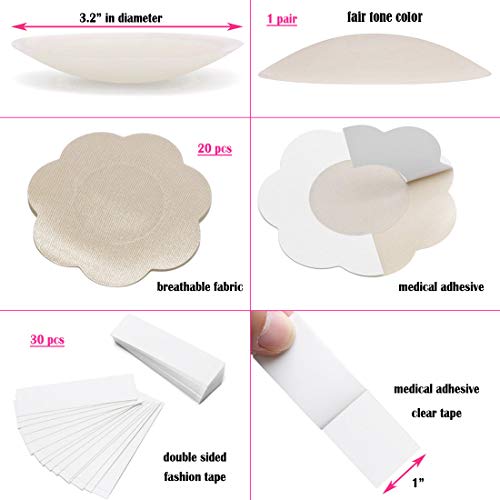 Reusable Silicone Nipple Covers for Women + Disposable Fabric Breast Petal Pasties, MIILYE Prevent Wardrobe Malfunctions Solution, Confident to Go Braless (Style 1) - Thumbnail 4