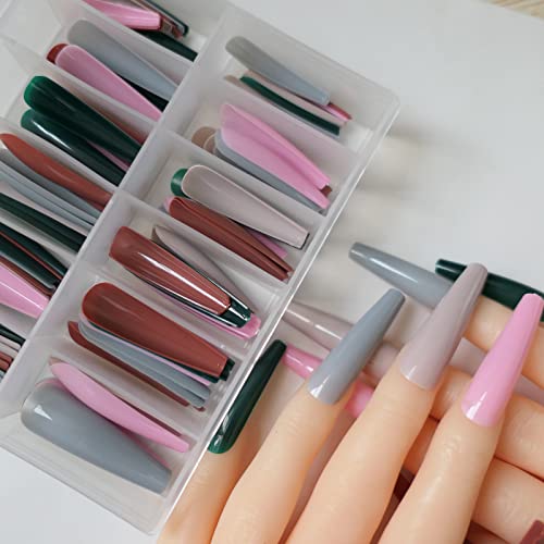 120Pc Xl Coffin Press On Nails Extra Long Colored Ballerina False Nail Tips Full Cover Artificial Fingernails Manicure Design Desigh Women Girls Christmas Gift (Christmas Color) #TOP2