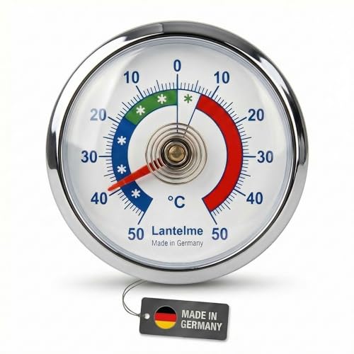 Lantelme Kühlschrankthermometer selbstklebend Thermometer auch für Gefrierschrank Eisfach Kühltheke Kühlzelle Kühlfach Kühlschrank zum ankleben Bimetall und Analog (Silber)