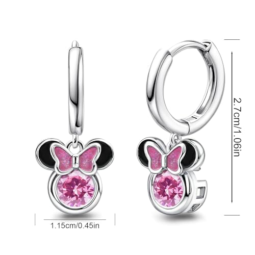 Generic Hoop Earrings for Girls Cute - Sterling Silver Huggie Earrings with Pink Cubic Zirconia Dangle Hypoallergenic Mouse Earrings Hoops for Women Teens Jewelry Gifts2