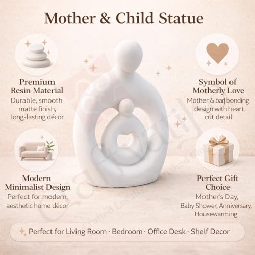 Image of CraftVatika Mother & Baby Statue Showpiece, Resin Mother Child Figurine for Home Decor, Motherhood Sculpture, Housewarming Gift, Anniversary & Shower Gift for Mom-to-Be