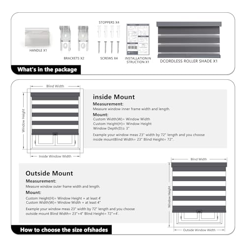 AOSKY Cordless Zebra Blinds for Windows Pull Down Roller Window Shades Dual Layer Light Filtering Privacy for Day and Night, Free-Stop Door Shades for Home Easy to Install (35" W X 84" H，Grey) by AOSKY - Image 5