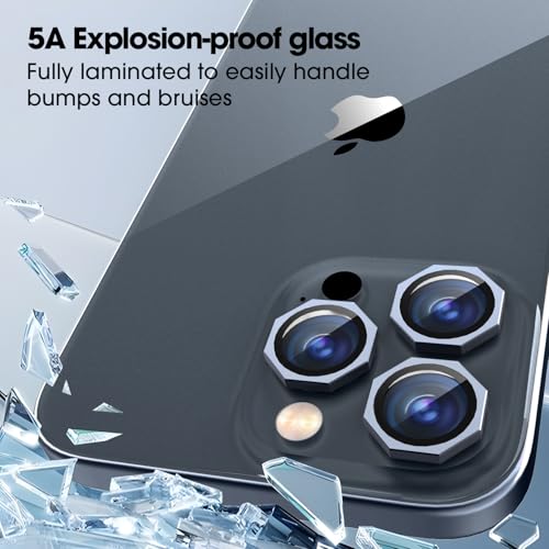 Image of GadgetBite Snaptra Octagon Lens Protector Compatible With iPhone 15 Pro & iPhone 15 Pro Max - 9H Tempered Glass Camera Cover with Metal Ring, Scratch-Resistant,Camera Lens Protection - Dark Blue