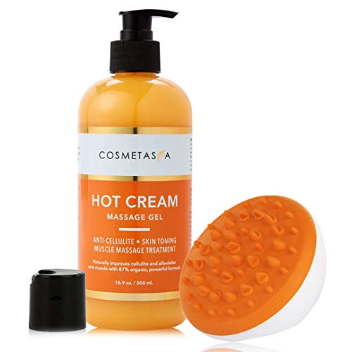 Hot Cream Massage Gel: Anti- Cellulite, Skin Tightening, Toning & Muscle and Joint Pain Relief Jelly 100% Natural, 87% Organic, Cruelty Free by Cosmetasa (16.9 oz, Set)