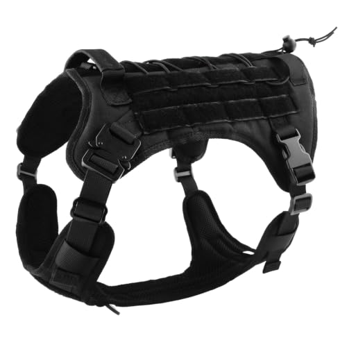 Image of HANK Tactical Dog Harness - No Pull Heavy Duty - Pet Body Vest with Military Standard Fabric - 2 Front Metal Buckles - Dog Belt for Training - Walking (Black, X-Large)