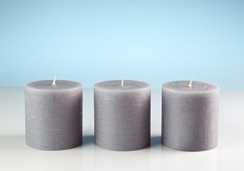 Set Of 3 Pillar Candles 3" X 3" Unscented Handpoured Weddings, Home Decoration, Restaurants, Spa, Church Smokeless Cotton Wick - Grey #TOP3