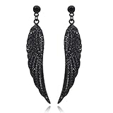 mecresh Vintage Angel Wing Black Austrian Crystal Drop Dangle Earrings for Women