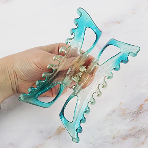 Pinza Jumbo para Cabello de Mujer Extra Grande con Diseño Jaspeado (Brillo Turquesa) miniatura 5