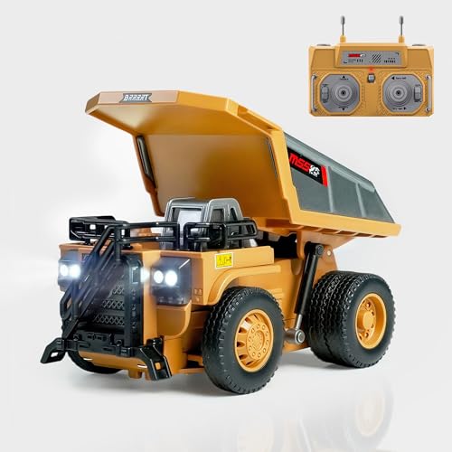 BRRRRT 1/64 RC Dump Truck,Mini Dump Truck Toy,8-Channel Remote Control Toy with Metal Bed & Light, RC Construction Vehicles,Type-C Built-in Battery,Birthday Gifts for Boys and Girls Age 3+