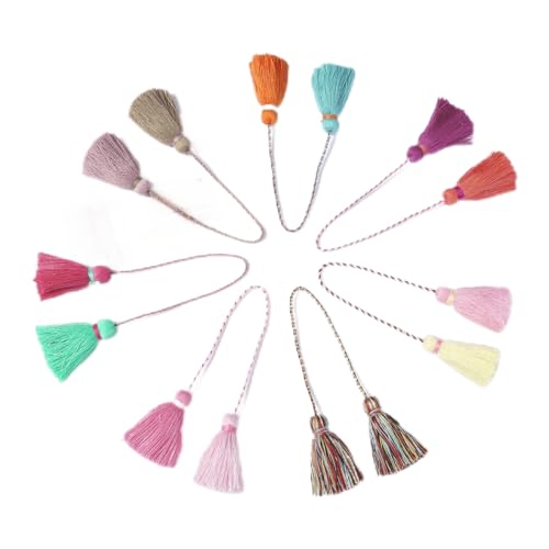 GorinsKani 7Pairs Multi-Color 2''Chunky Soft Small Craft Cotton Tassels,Handmade Mini Double Headed Sewing Tassel for Curtains, Sofas, Pillowcase Edge Decorations Bag Pendant Pendant