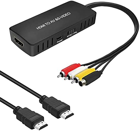 HDMI to AV and S-Video Converter HDMI to Audio Video Converter HDMI to RCA Adapter with Svideo Cable Support 720P/1080p for Roku /Xbox / STB/ VCR/ Blu-ray/ DVD/ PS3/ Laptop/ TV/ Projector etc