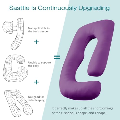 Image of Cooling Pregnancy Pillows for Sleeping, 65'' Full Body Pillow, Purple | Sasttie Maternity Pillow, OEKO-TEX, Down Alternative, Removable Cover, Pregnant Women Must Haves, Maternity Essential