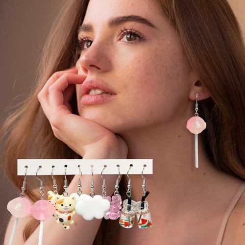 EIELO 30 Pairs Weird Cute Funny Earrings Gummy Bear Duck (Clip On) Drop Dangle Earrings for Women Aesthetic Earrings Food Animal Earrings Set 6