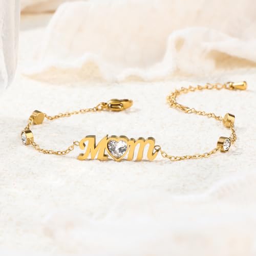 Image of 18K Gold Plated Stainless Steel Dainty Charms Colorful Crystal Birthstone Bracelet Minimalist Cute Jewelry for Women