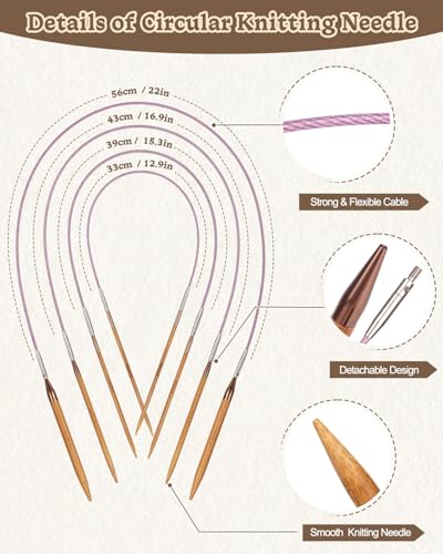 image for Aeelike Interchangeable Circular Knitting Needles, 13 Pairs Circular K