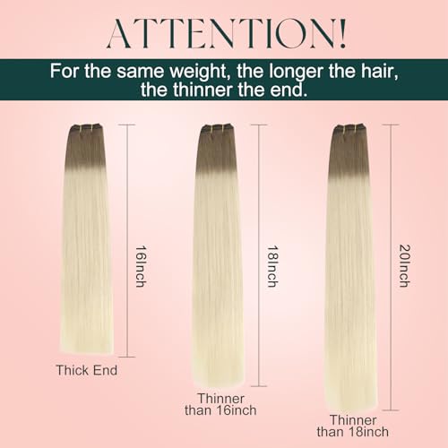 Image of Easyouth 22 Inch Weft Human Hair Extensions Ombre Weft Hair Extensions Human Hair Balayage Ash Brown Fading to Platinum Blonde Human Hair Extension Sew in Add Length and Volume 100G